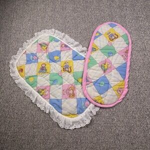 RARE Vintage 1983 OAA Inc Baby Nursery Quilt & Pad Set Pastel Patchwork Lace